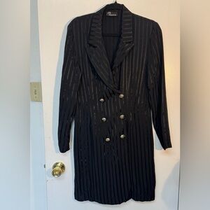 Vintage Black Striped Double-Breasted Dress